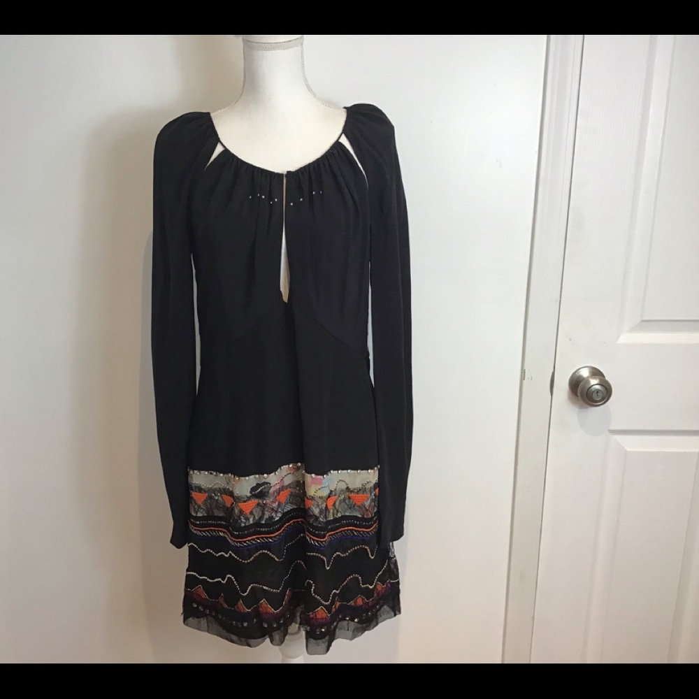 RARE Vtg CHLOÉ Paris NWT 100% Silk Beaded Folkloric Evening Dress FR 44 US 12